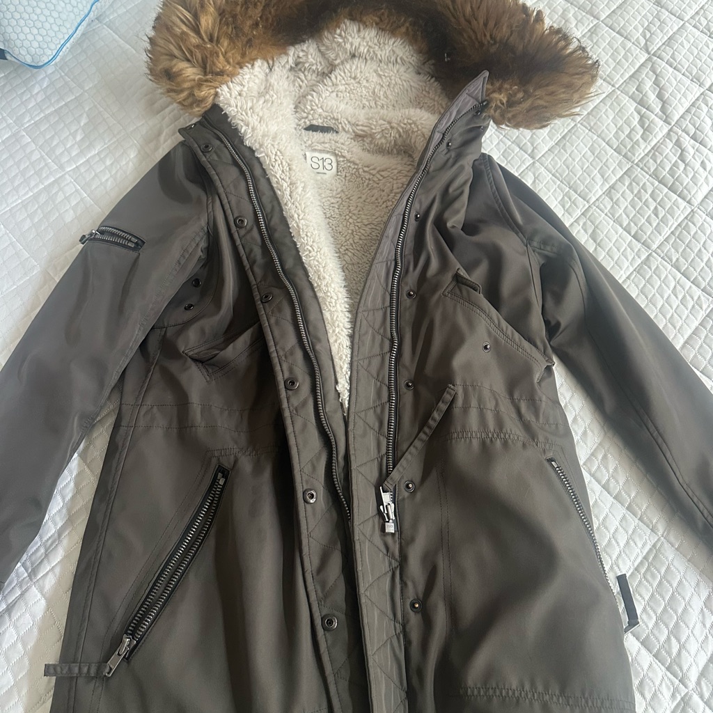 S13 Olive Coat With Faux Fur Hood